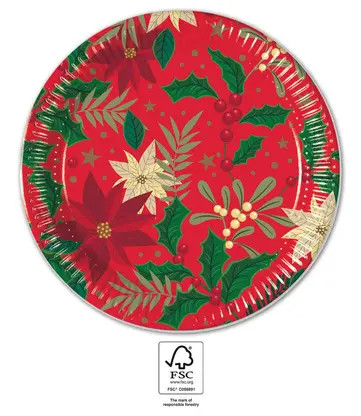 Weihnachten Holly Poinsettia i Pappteller 8 Stk 23 cm FSC