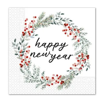 Happy New Year Wreath Serviette 20 Stück 33x33 cm FSC