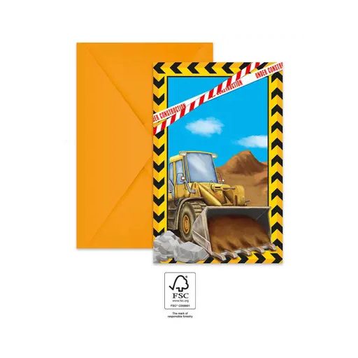 Baustelle Grabber Party-Einladung 6 Stk FSC