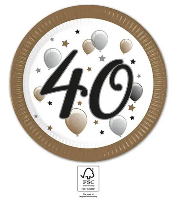 Milestone, Happy Birthday 40 Pappteller (8 Stücke) 23 cm FSC