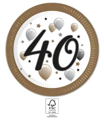 Geburtstag Milestone Happy Birthday 40 Pappteller 8 Stk. 23 cm FSC