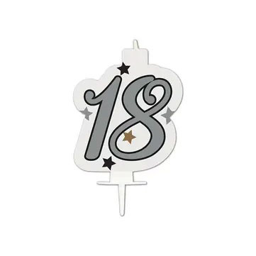 Happy Birthday Silver Milestone Kuchenkerze, Nummerkerze 18 as