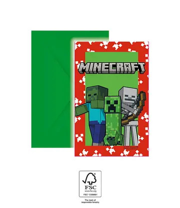 Minecraft Green Party-Einladung 6 Stk FSC