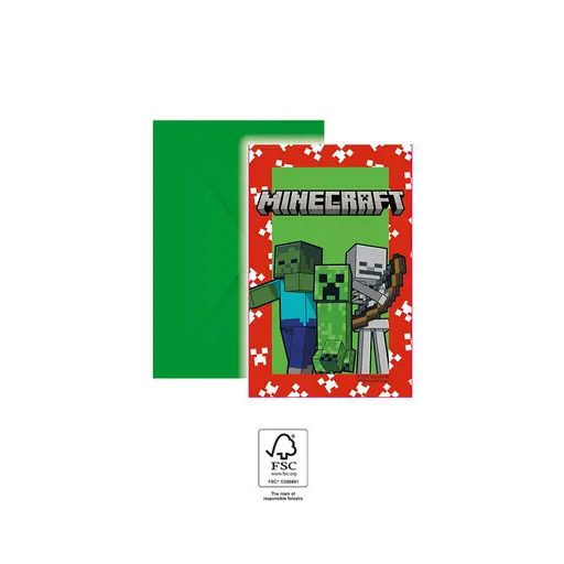 Minecraft Green Party-Einladung 6 Stk FSC