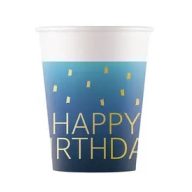   Geburtstag Golden Blue Happy Birthday Papierbecher, 8 Stück, 200 ml, FSC