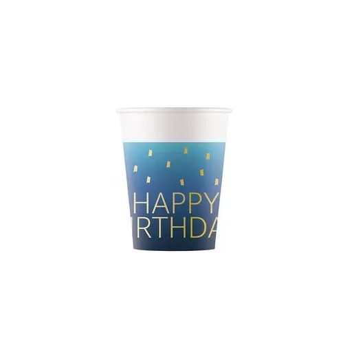 Geburtstag Golden Blue Happy Birthday Papierbecher, 8 Stück, 200 ml, FSC