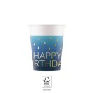 Geburtstag Golden Blue Happy Birthday Papierbecher, 8 Stück, 200 ml, FSC