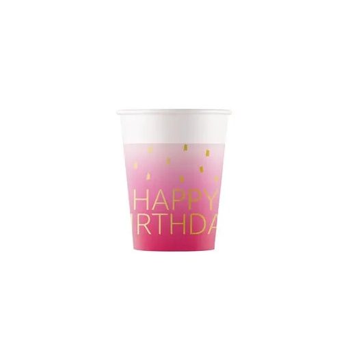 Geburtstag Golden Pink Happy Birthday Papierbecher, 8 Stk, 200 ml, FSC