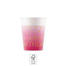 Geburtstag Golden Pink Happy Birthday Papierbecher, 8 Stk, 200 ml, FSC
