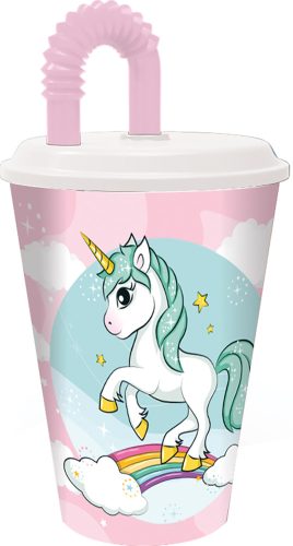 Einhorn Range Becher mit Strohhalm, Kunststoff 430 ml