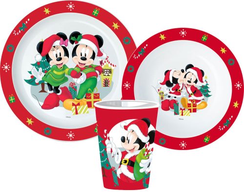 Disney Minnie  and Mickey Weihnachtsgeschirrset, Mikro-Kunststoff-Set, mit Becher 260 ml