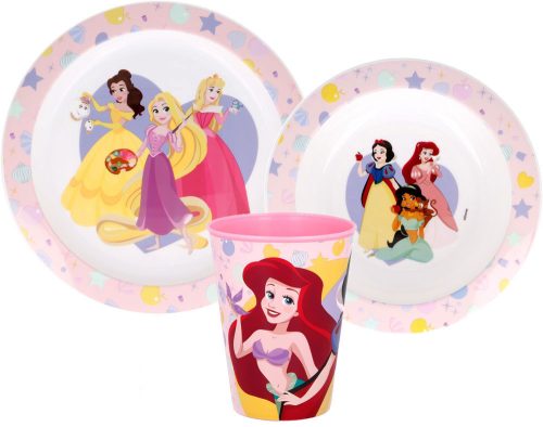Disney Prinzessin True Geschirrset, mikrowellengeeignetes Plastikset, mit 260 ml Becher