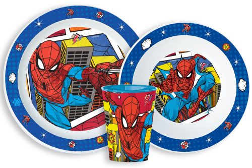 Spiderman Grid Geschirrset, Mikroplastik-Set, mit Glas 260 ml