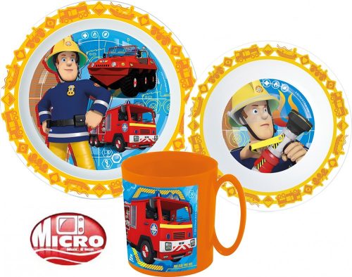 Feuerwehrmann Sam Tafelgeschirr Set, Mikro-Kunststoffset mit Tasse 350 ml