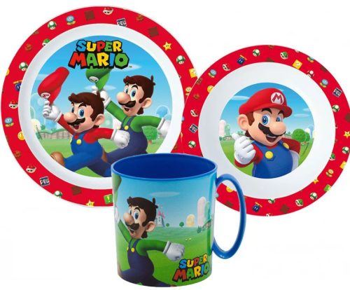 Super Mario Essgeschirr, micro Plastikset mit Tasse 350 ml