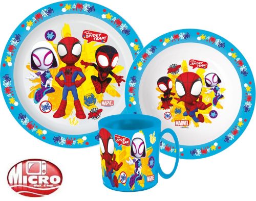 Spiderman Geschirrset, mikrowellengeeignetes Kunststoffset mit 350 ml Becher