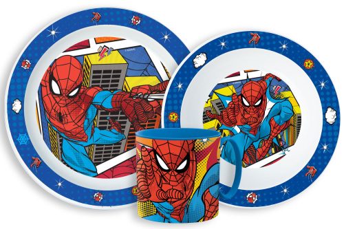 Spiderman Grid Essgeschirr, Mikrokunststoff-Set mit Becher 265 ml