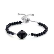   Victoria Silberfarbige schwarz gesteinte, perlenbesetzte Armband