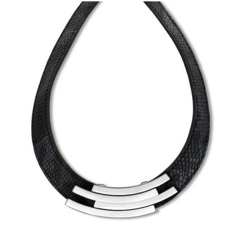 Victoria Silberfarbenes schwarzes Leder Halskette