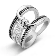   Victoria Silberfarbener Ring mit schwarzen und weißen Steinen
