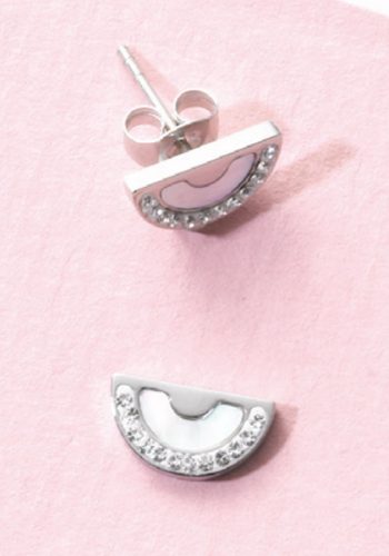 Victoria Silber mit weißem Stein Ohrring mit Halbkreismuster