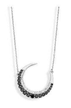 Victoria Silberfarbe schwarz mit weißem Stein halbmondförmig Halskette
