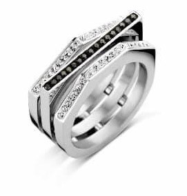 Victoria Silberfarbener Ring mit schwarzen und weißen Steinen